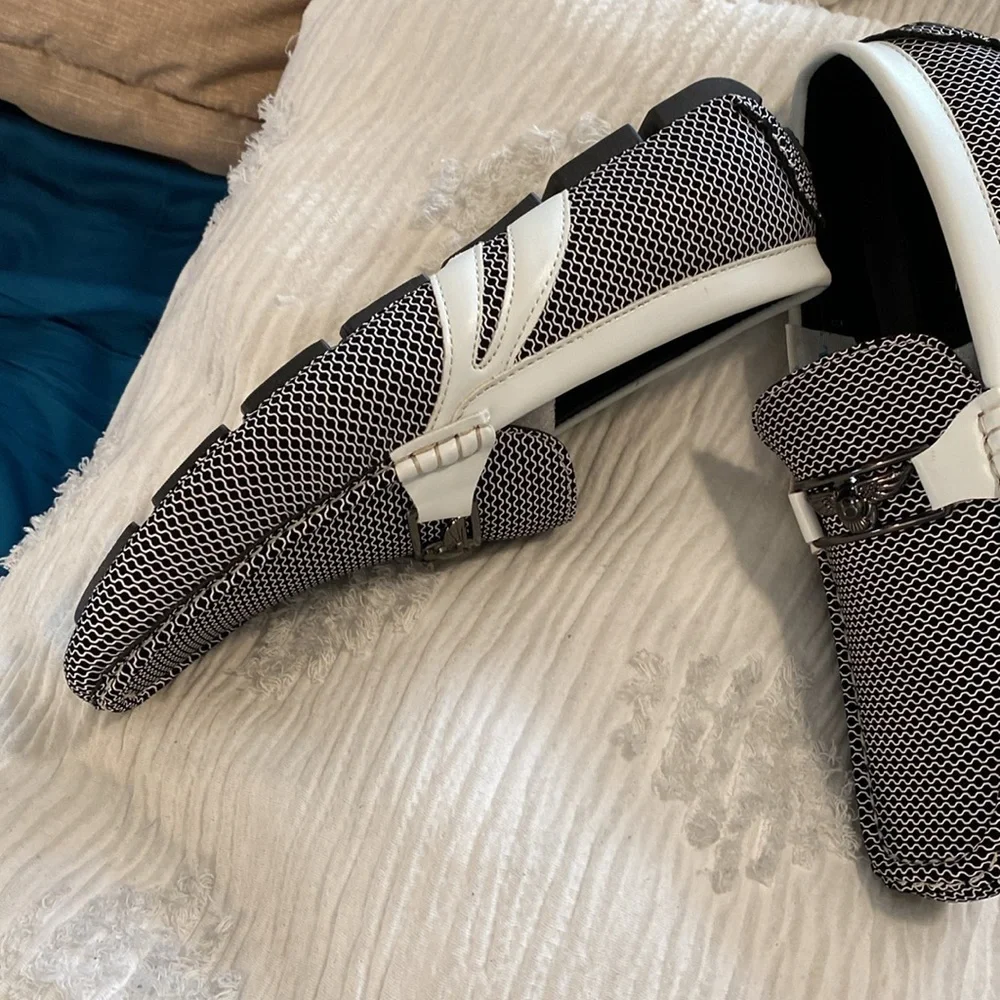 Giovanni slip on grip black white new square toe line loafer shoes size 8